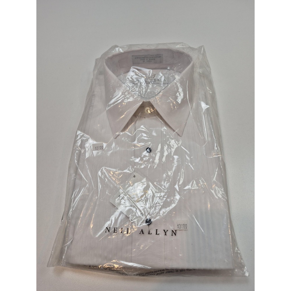 Neil Allyn Dress Shirt Mens M 36/37 White Pleated French Cuff Formal Tuxedo